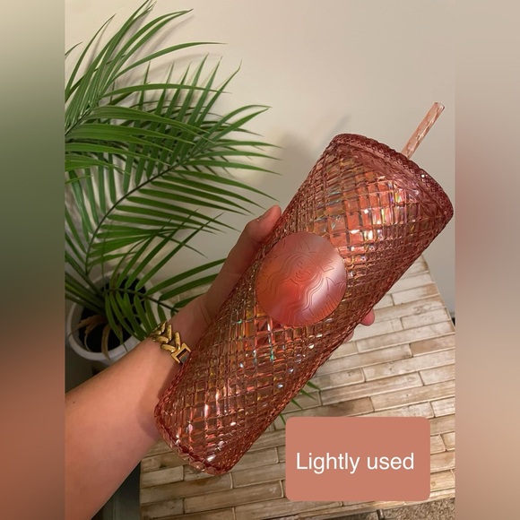 Starbucks Holiday 2021 Iridescent Rose Gold Jeweled Venti Cold Cup Tumbler 24 oz - Picture 2 of 4